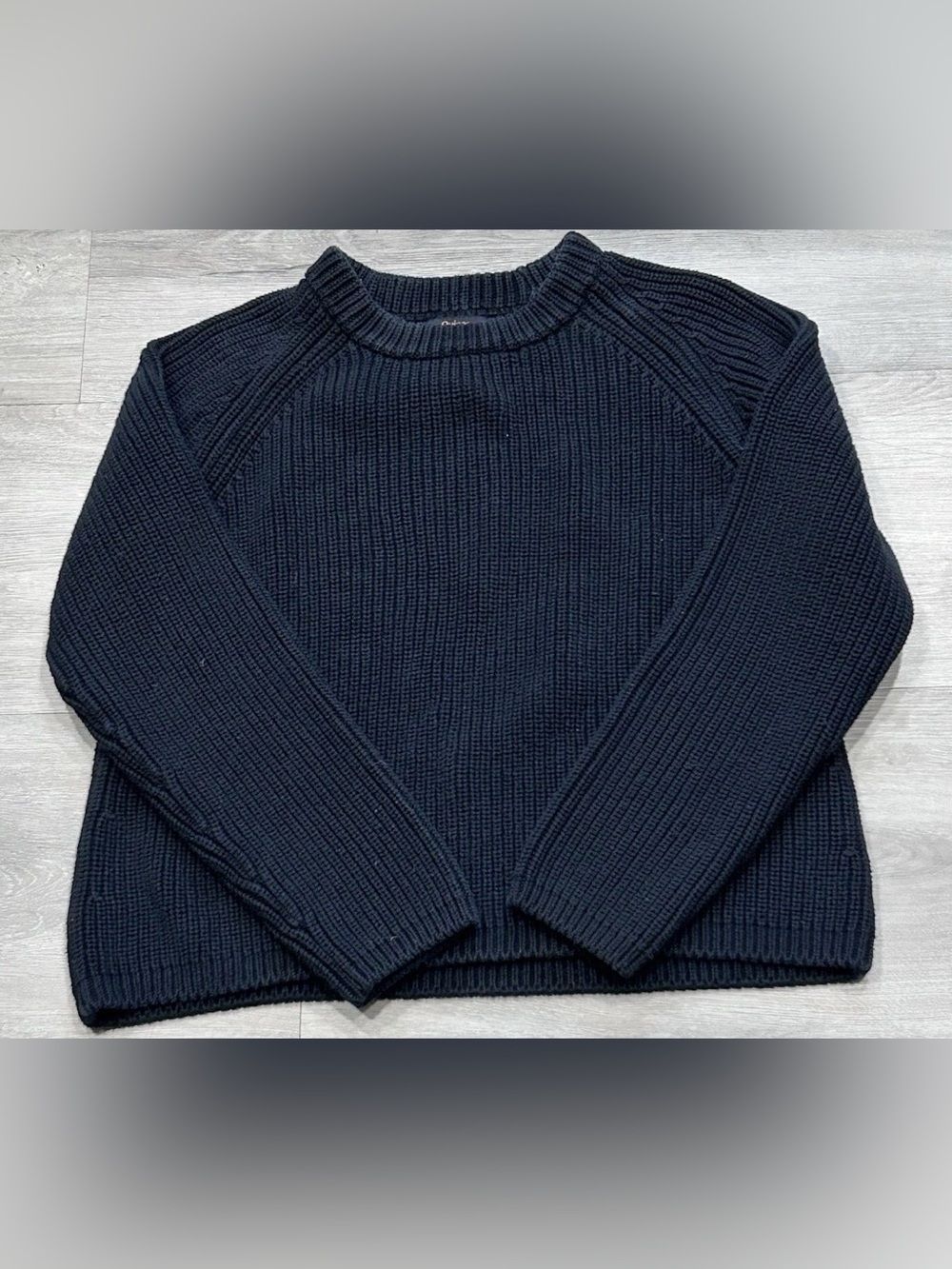 Quince 100% Organic Cotton Fisherman Crew Sweater Black Ribbed Knit Women's L